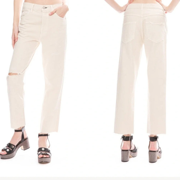 AMO Loverboy Distressed High Rise Denim in Vintage White Size 31 Button Fly - Picture 9 of 15